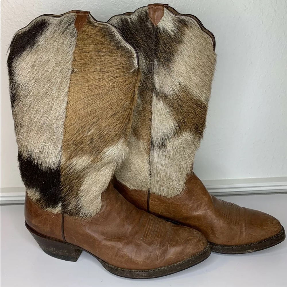 J.B. Hill Painted Roo Boots Calf Top Brown Leather